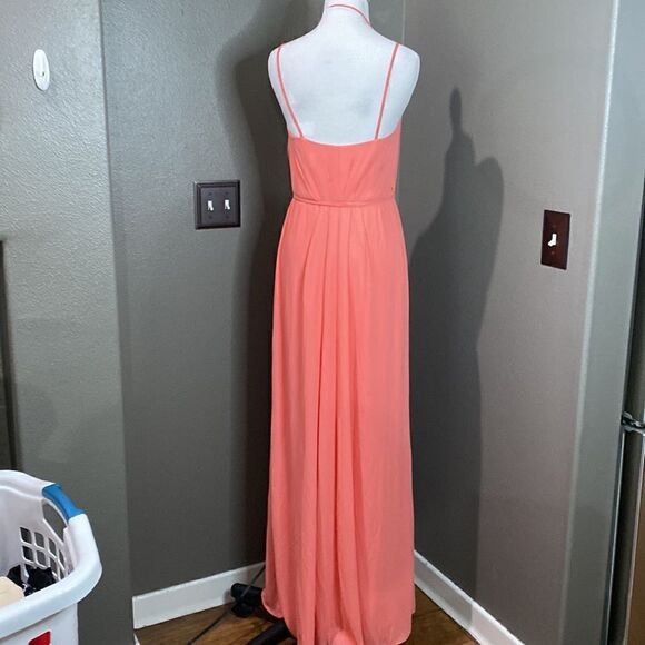 DB Coral Reef Chiffon Maxi Dress double-strap georgette bridesmaid wrap - Picture 12 of 13